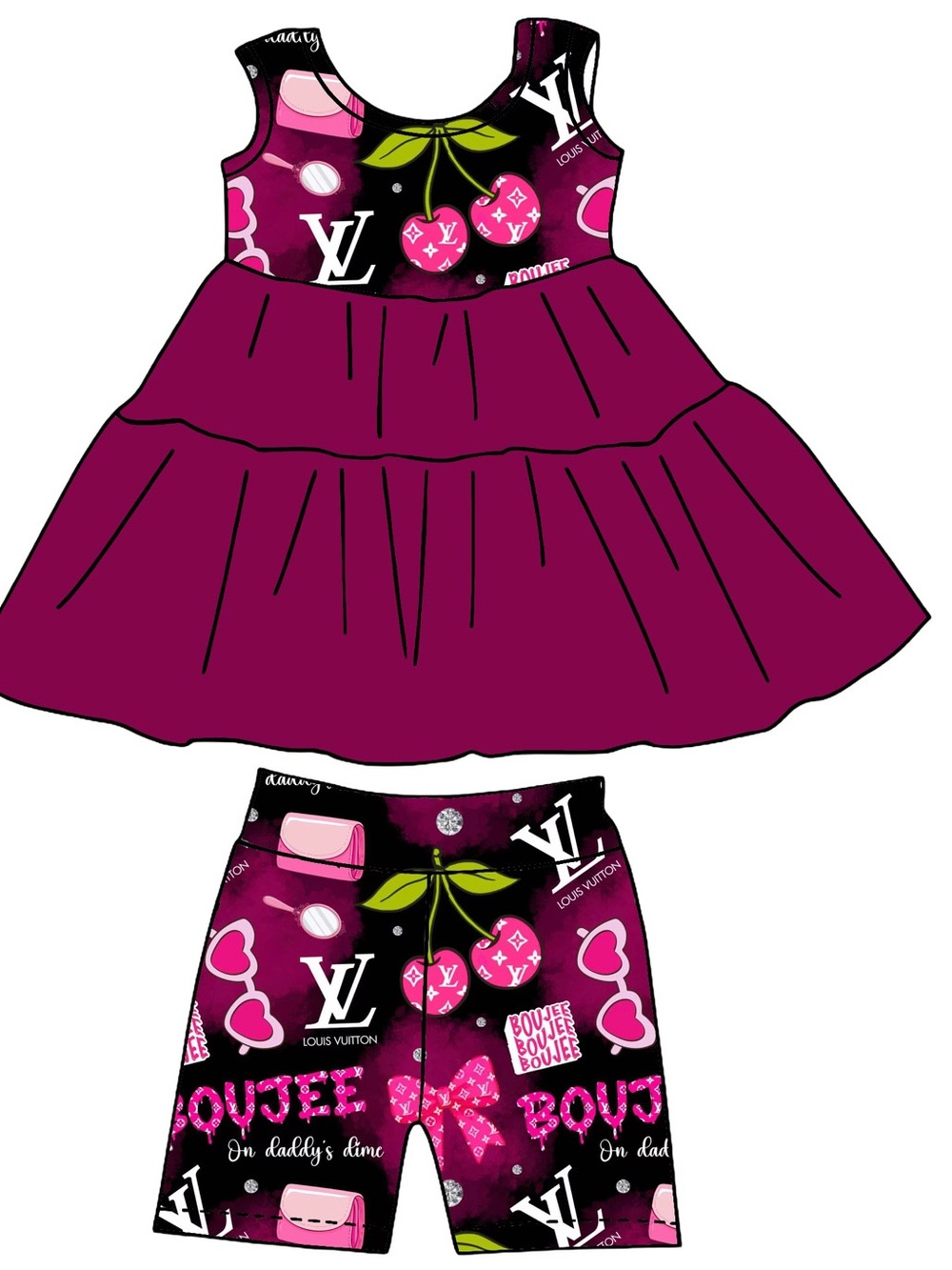BAMBOO Magenta & Pink Cherry Print Girls' peplum  Set